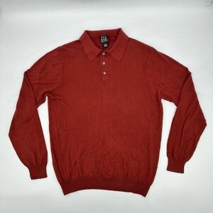 Jos A Bank Signature Collection 100% Silk Knit Polo Sweater Red Classic Luxury L